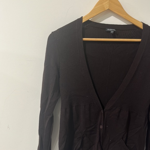 • Eileen Fisher • Women’s Button Down Cardigan Pockets Dark Brown Wool XS - Picture 2 of 3